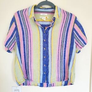 C & C California 100% Linen Striped Button Up Shirt
